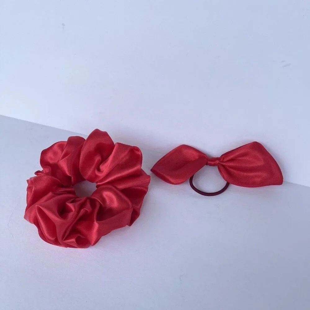 set of 2 New Satin Scrunchie Hair Tie Red